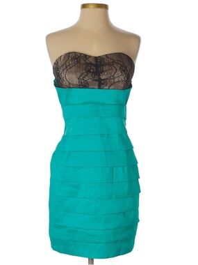 🫶 Romeo & Juliet Couture Vintage Strapless Black and Teal Lace Dress Size Large